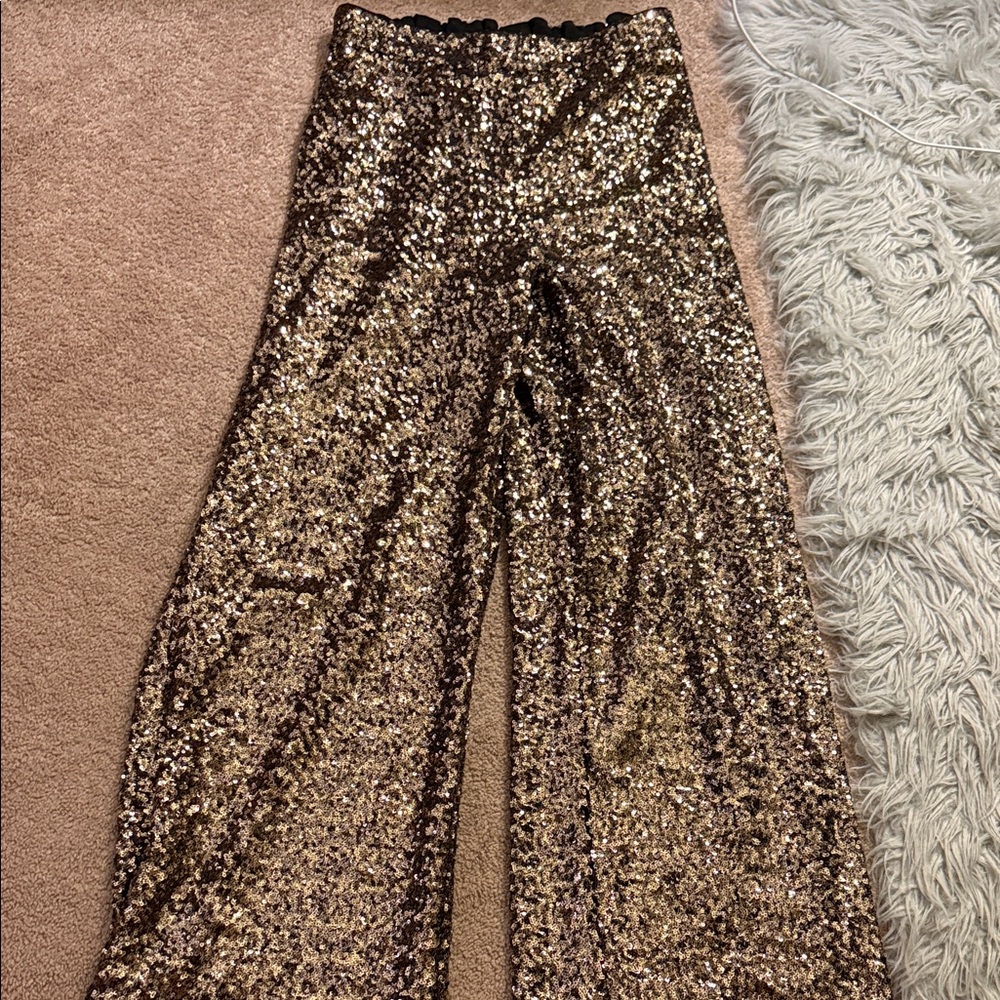 BRAND NEW WITH TAGS! Banana Republic Glittering Sequin Wide-Leg Pants - Bronze
